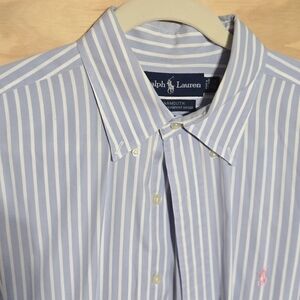 Ralph Laren Men's Blue Striped Yarmouth 16 1/2 34/35 Hidden Button Down Shirt